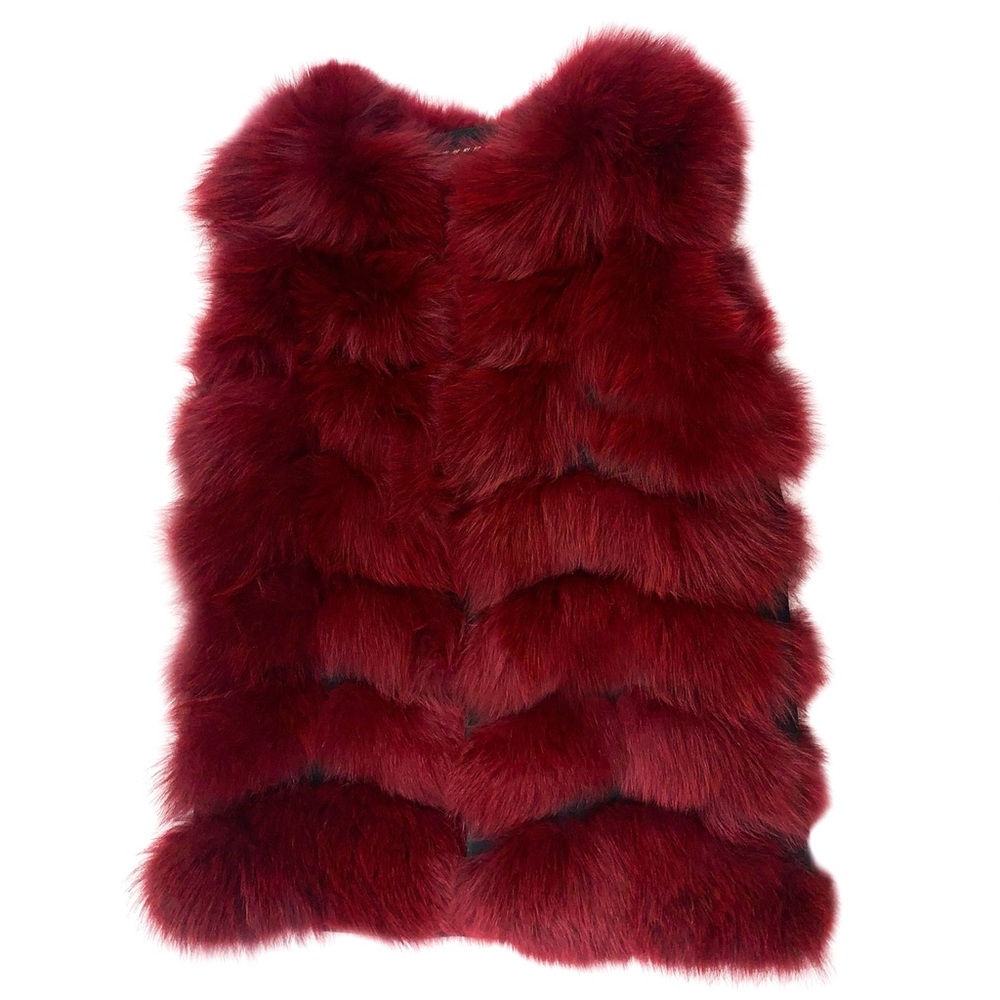 Red Wine Genuine Fox Fur Geometric Pelt Vest